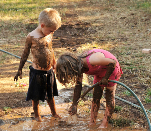 kids in mud, free from laundry