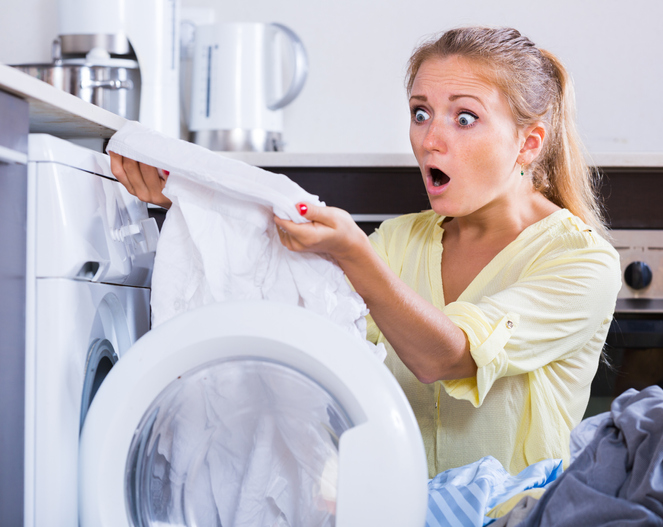 White Christmas angry woman doing laundry