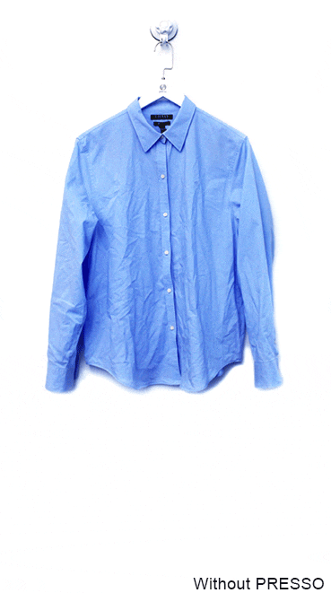Men's blue dress shirt with and without Presso dry cleaning