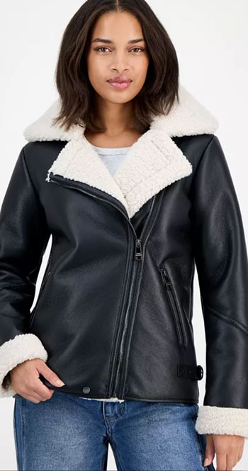 Fashion Trend Steve Madden Black Leather and Faux Fur Coat